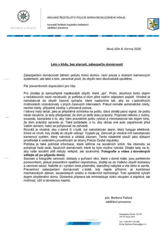 LÉTO V KLIDU, BEZ STAROSTÍ, ZABEZPEČTE DOMÁCNOSTI